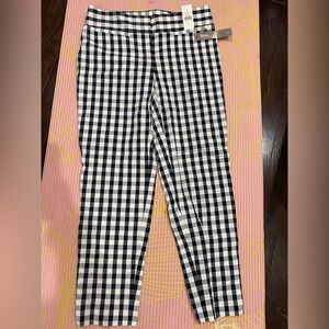 LOFT Navy and White Gingham Cropped Pants